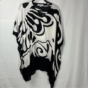 Bali Loose Tunic Beach Dress Swim Coverup White Black Poncho Geometric Butterfly